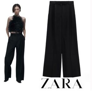🩵 ZARA Black WIDE LEG PANTS WITH DARTS
